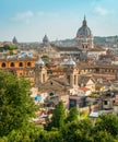 Panoramic sight from Viale TrinitÃÂ  dei Monti, with the dome of the Basilica of Ambrogio e Carlo al Corso, Rome, Italy. Royalty Free Stock Photo